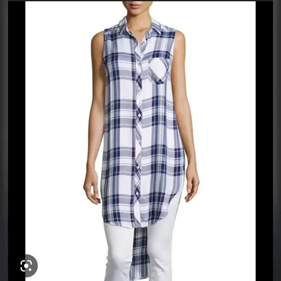 Rails
Jordyn Plaid Sleeveless
High-Low Tunic in White/Navy/Orchid NEW - Picture 1 of 6